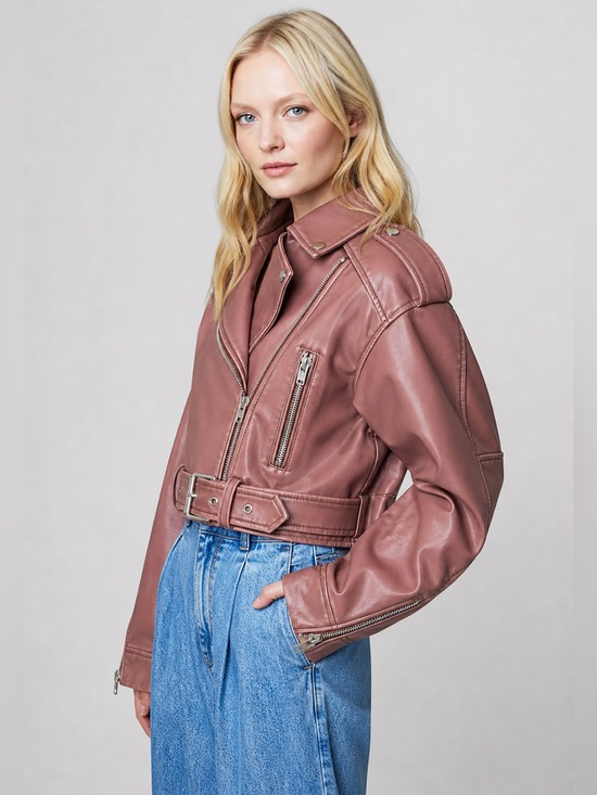 Blank NYC Jackets & Blazers - BlankNYC Ride Off Moto Jacket XL Dusty Rose Vegan Leather Cropped NWOT
